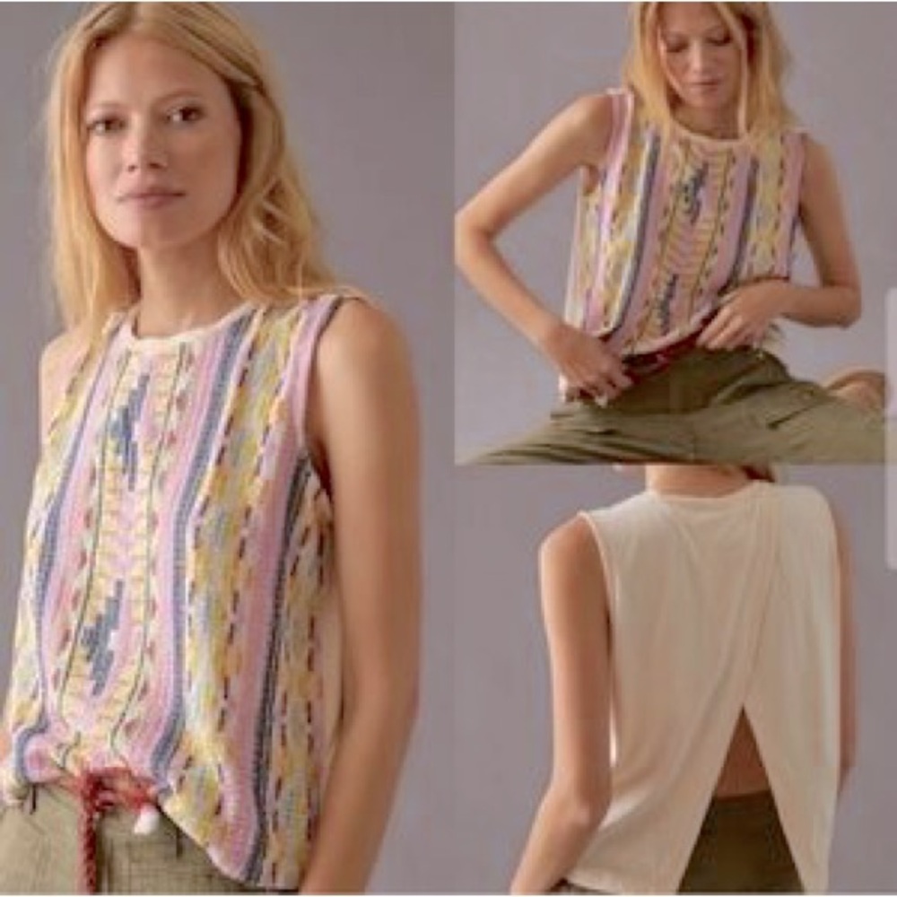 Anthropologie Pastel Stripe Knit Sleeveless Top